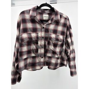 Abercrombie Fitch Top Womens Small 90s Cropped Flannel Button Up Plaid Oversize